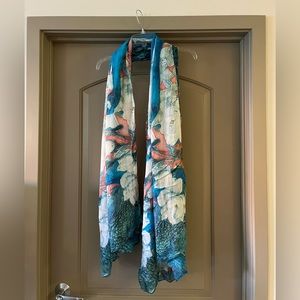 Lightweight Blue, Pink, and White Printed Scarf